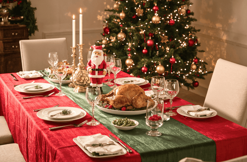 Karácsonyi vacsoraasztal ünnepi ételekkel, cukorbetegségben is beilleszthető menüvel